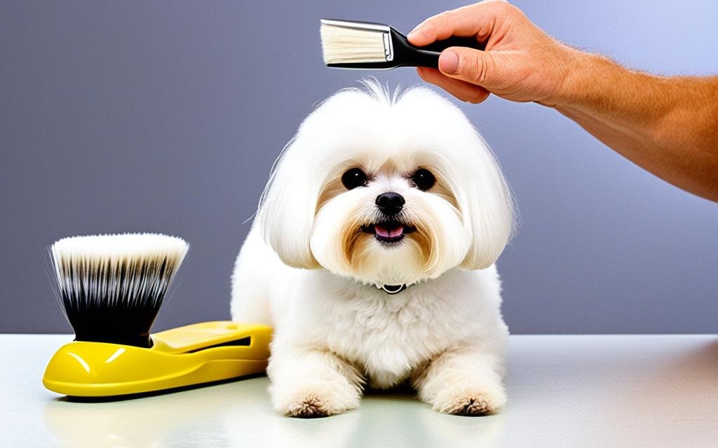 Bichón maltés siendo cepillado Bichón maltés siendo cepillado