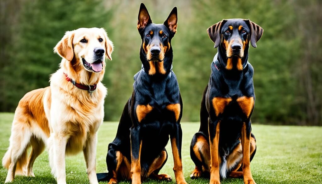 Golden Retriever y Doberman Pinscher